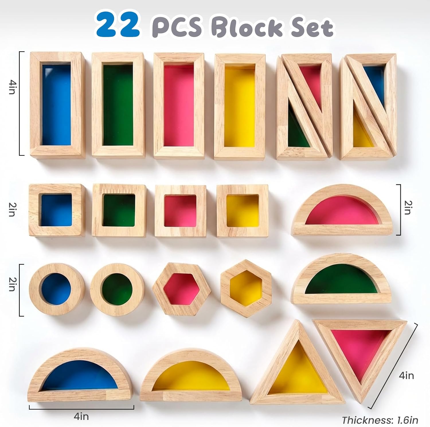WOODENFUN Wood Building Blocks Set for Kids,Rainbow Stacker Stacking Game Construction Toys Set Preschool Colorful Learning Educational Toys, Geometry Wooden Blocks for Boys Girls