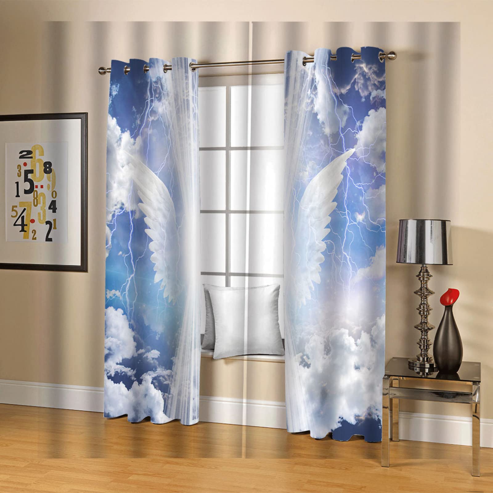 Amazon｜姫系 カーテン 遮光 白と翼 2 x 幅100 x 丈178cm カーテン厚手 