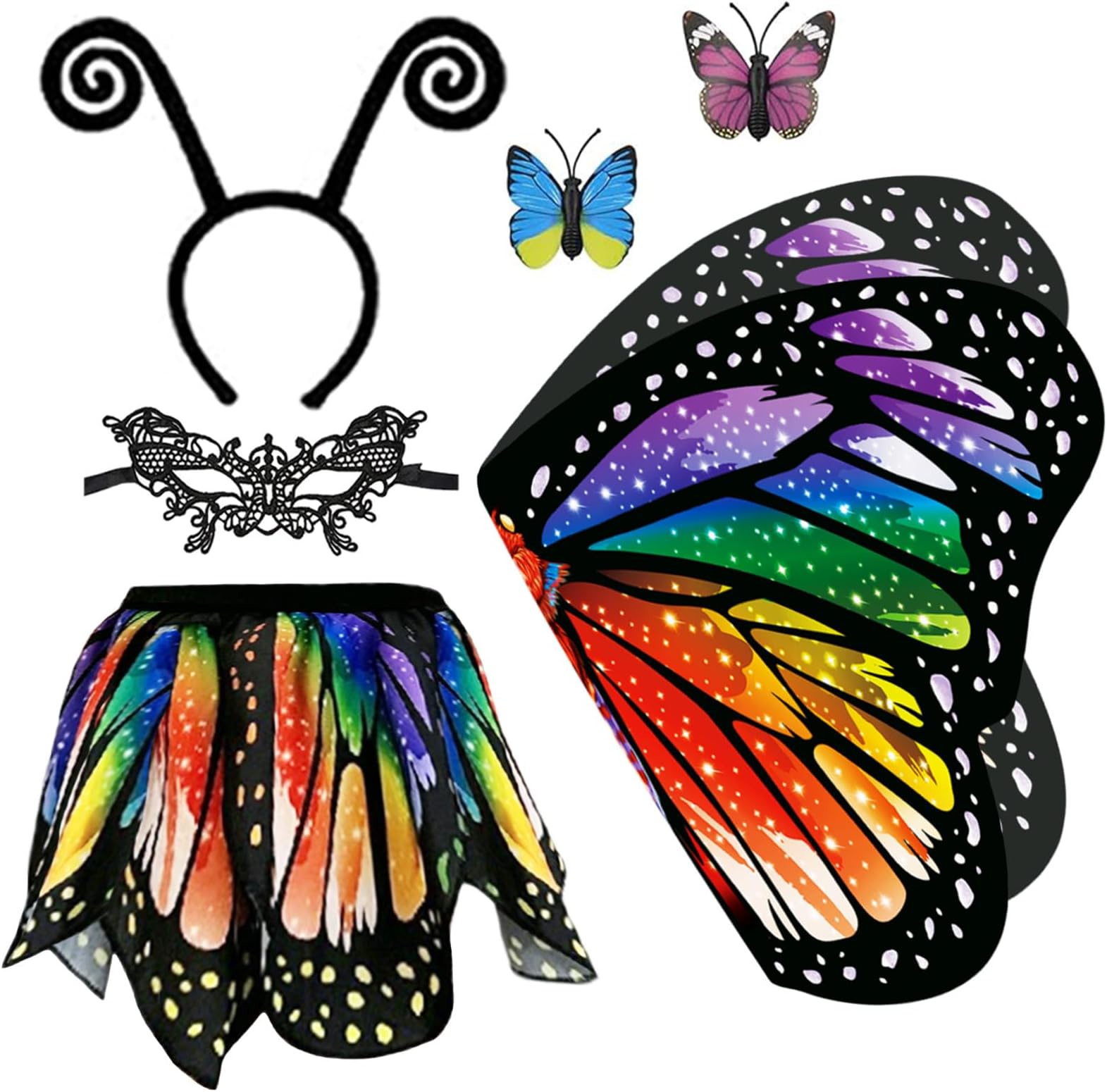 yamisan Butterfly Costumes for Girls, Kids Butterfly Wings with Skirt Dress Up for Halloween Party Costume Set