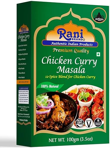 Rani Masala de pollo al curry (mezcla india de 13 especias para pollo) 3.5 onzas (3.53 oz)  Todo natural  Vegano  Sin colores  Apto para gluten  Sin