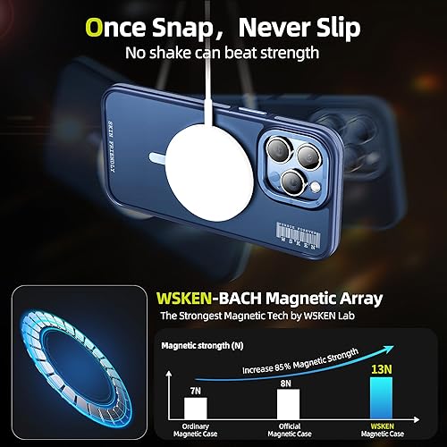 Miniatura 4 de WSKEN Funda magnética para iPhone 15 Pro Max compatible con MagSafe agradable a la piel protección de marco de lente de cámara de metal Funda