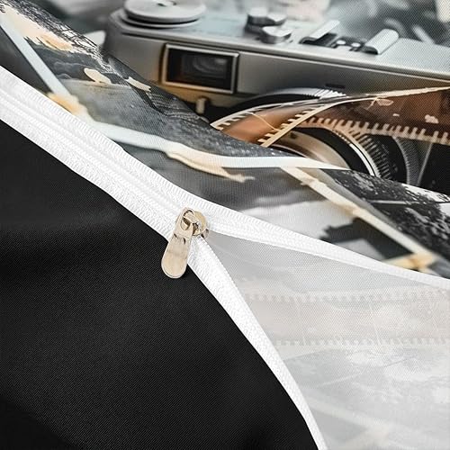 Miniatura 6 de Juego de funda de edredón con temática de fotografía, tamaño matrimonial, juego de ropa de cama vintage de película fotográfica de 3 piezas para