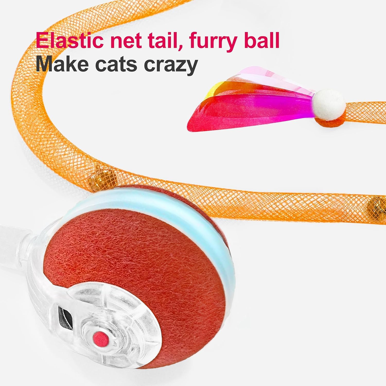 Agirav Tails Cat Toys,Agile Moving Ball with Elastic Mesh Tail,Interactive Cat Toy for Indoor Cats,Motion Activated,Ultra-Fast Kitten Toys 2