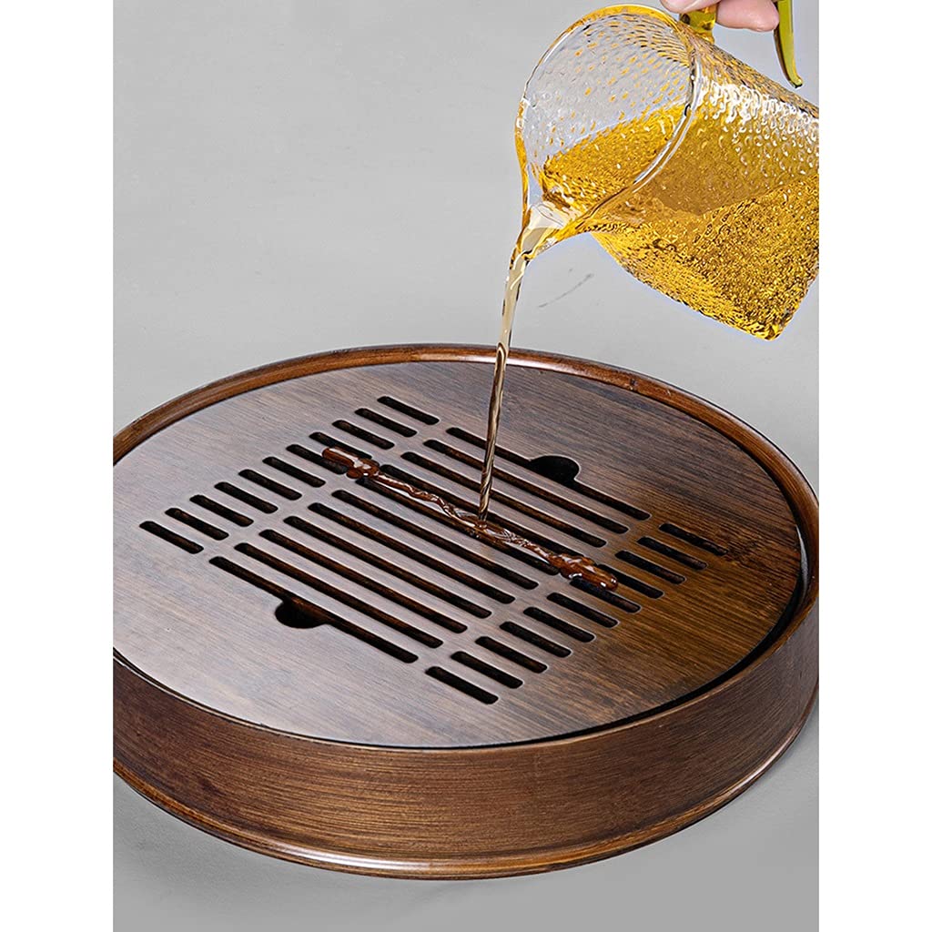 Forme Ronde Bambou de Qualité Plateau a Thé, Mini Table de Service Plaques Stockage de L'eau de Drainage Kung Fu Plateau a Thé pour Teahouse Domicile Bureau (Size : 25 * 25 * 5cm)