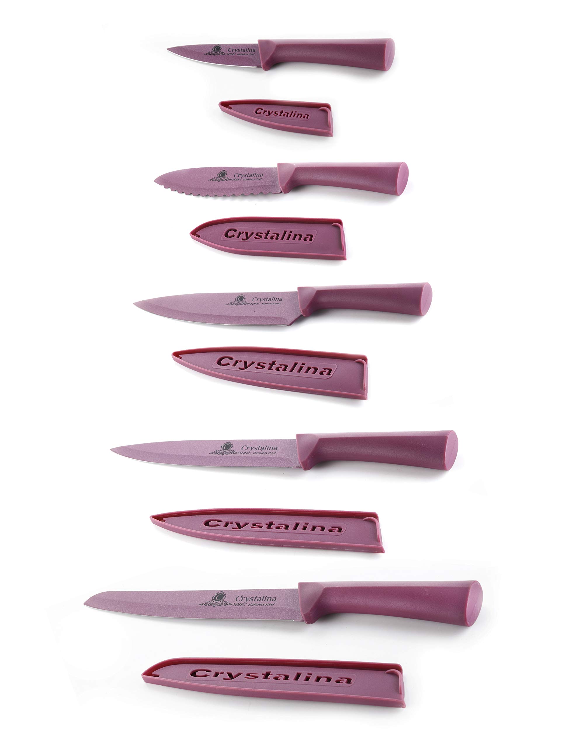 Crystal Crystalina Stainless Steel 5 Pcs Knife Set with Blade Protective Covers | Ceramic Coated | Brown/Purple (B08BZ16MM2) Amazon Price History, Amazon Price Tracker
