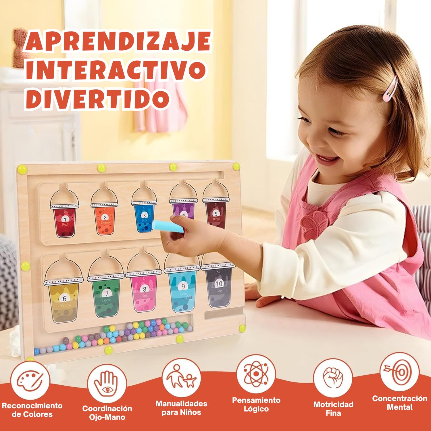 Adena Montessori Montessori magnetyczna tablica do układania kolorów i liczb – drewniana deska do układania puzzli i liczenia kolorów