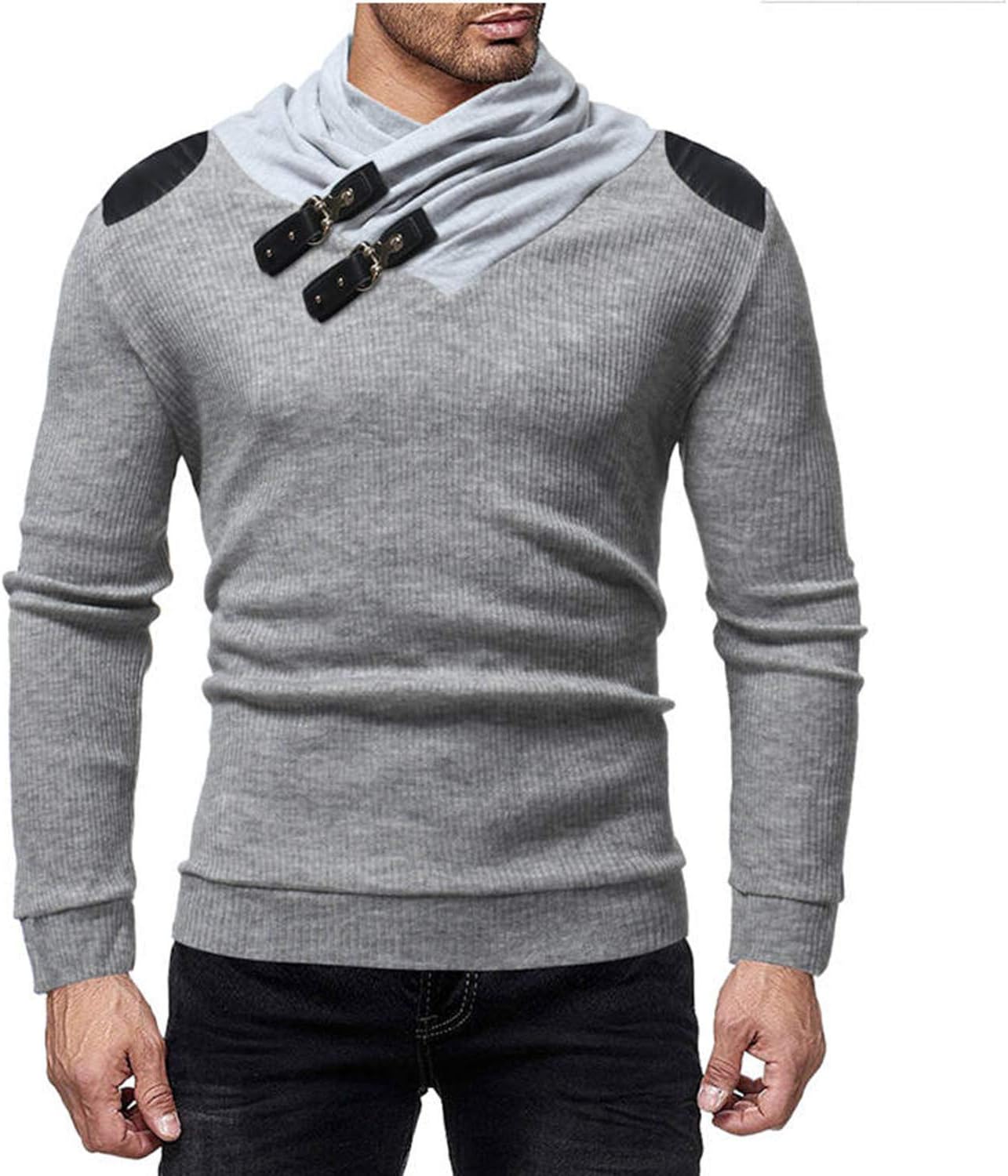 Suéter para Hombre, Estilo Casual, con Hebilla, Cuello Alto, 3XL, Gris (Lightgrey