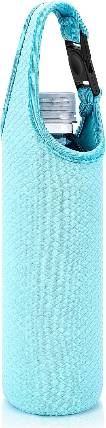 Linkidea Plastic Bottled Water Sleeve with Carry Strap Compatible with 16.9/20 Fl Oz Lifewtr, Smartwater, Portable Disposable Water Bottle Cover Holder for Outdoor, Light Blue
