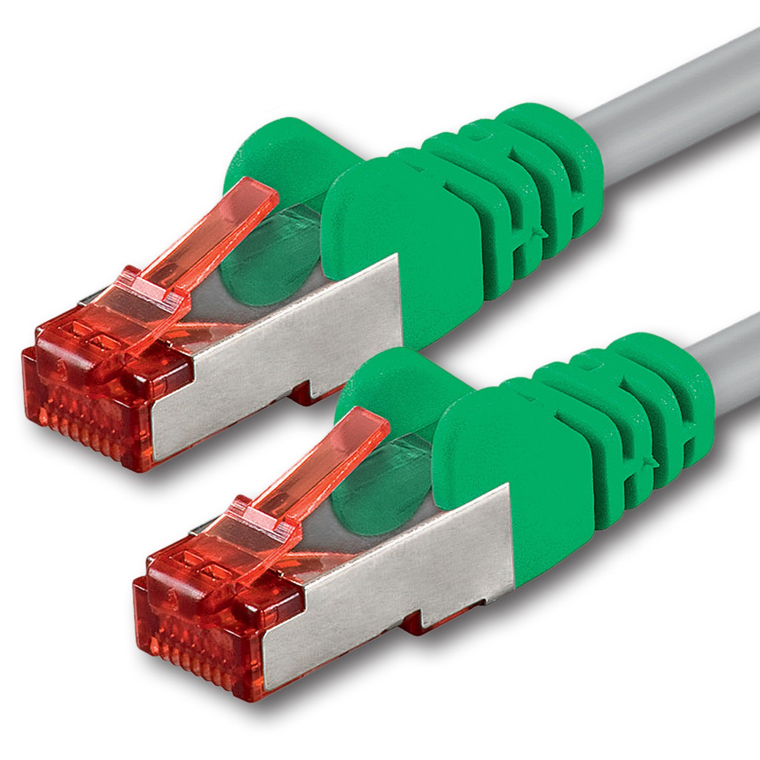 1aTTack CAT6 2x RJ45 Stecker Crossover SSTP PIMF Netzwerk Patch-Kabel 10m grün-grau