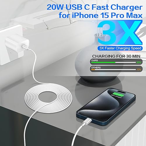 Miniatura 2 de Cargador para iPhone 17 y 16 Pro, carga rápida de 20 W, USB C, paquete de 2 cargadores rápidos para iPhone de 6 pies tipo C, cable de carga rápida