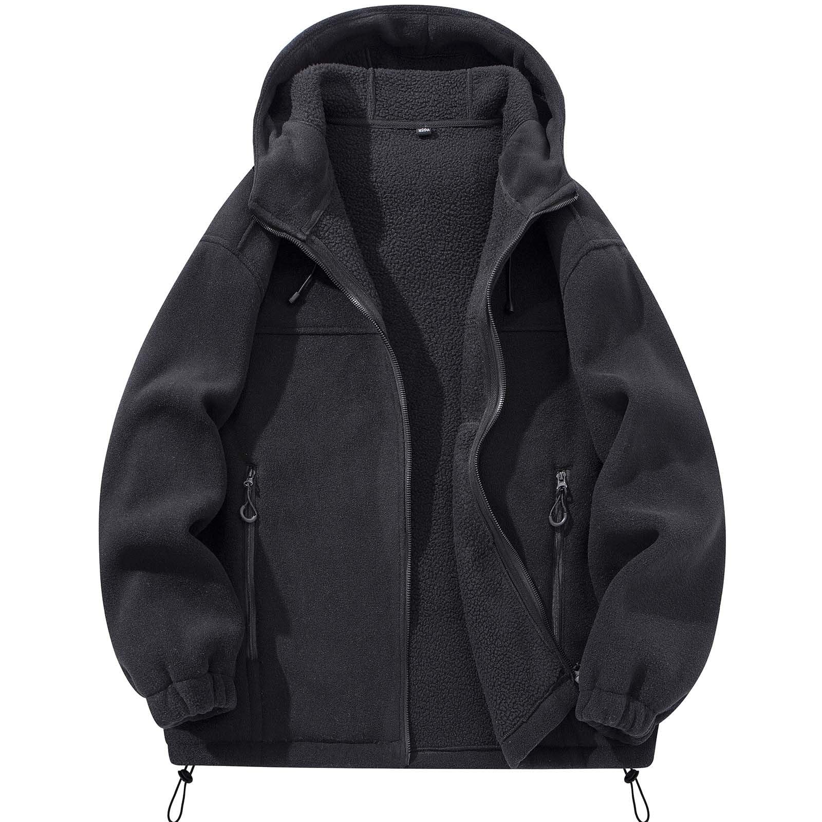 Generisch Chaqueta de invierno cálida para hombre con capucha, forro polar, chaqueta deportiva para exteriores, cortavientos, chaqueta de forro polar, chaqueta de camionero con bolsillos con