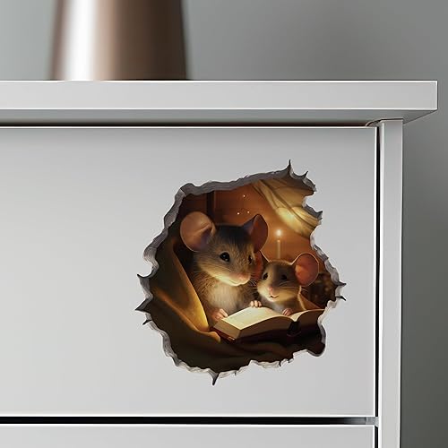 Miniatura 6 de Calcomanía de ratón para padres e hijos con agujero de ratón, calcomanía de pared 3D con agujero de ratón