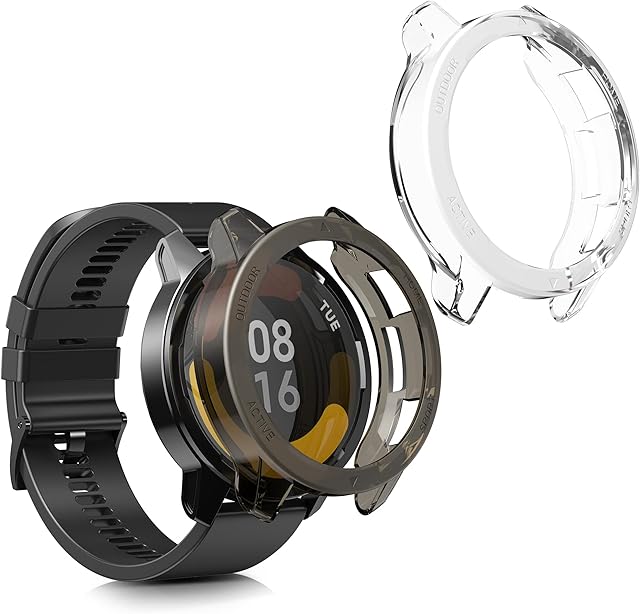 kwmobile Osłona ramy kompatybilna z Xiaomi Watch S1 Active Cover (2-pak) - przezroczyste silikonowe etui - czarne/przezroczyste