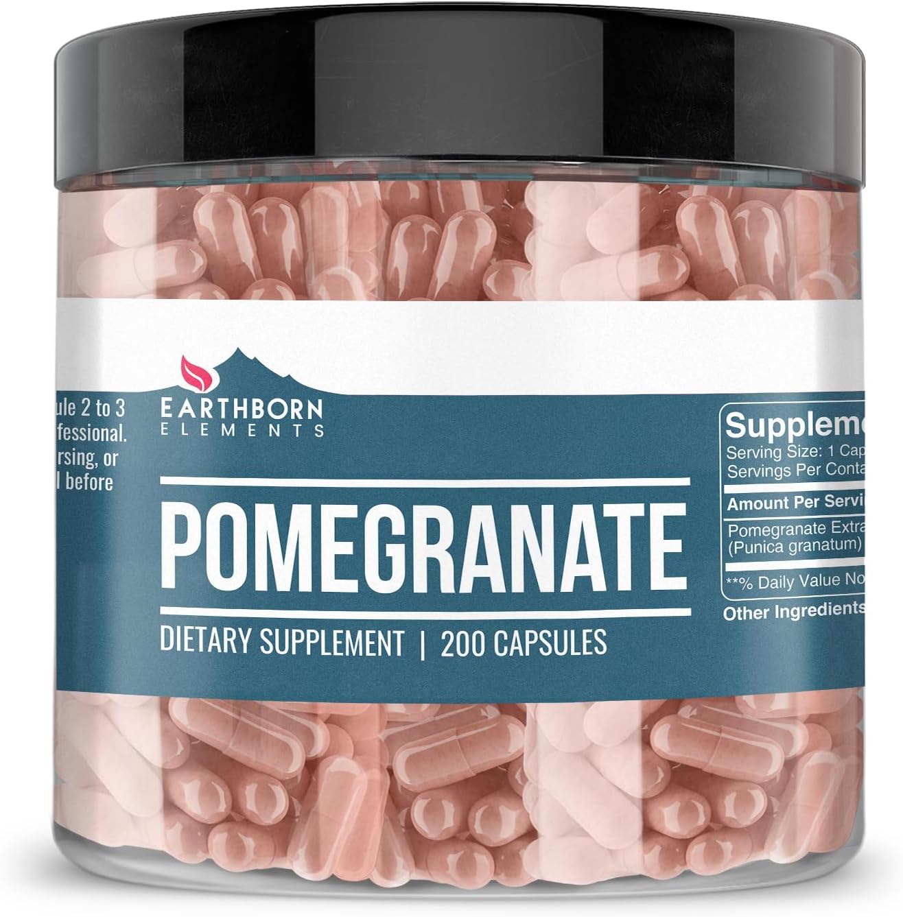 Earthborn Elements Pomegranate Capsules, 200 Capsules (450 MG per Serving) (66-Day Supply), 100% Pure & All-Natural, Potent Antioxidant, Energy Booster*, for Healthier Cardio & Skin*