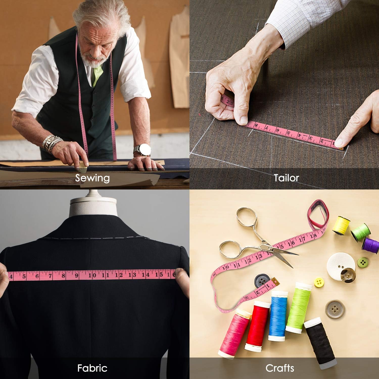 2 Pack Tape Measure Measuring Tape for Body Fabric Sewing Home Craft Measurements, 60-Inch Soft Fashion Pink & Retractable Black Double Scales Rulers for Body Weight White & Black