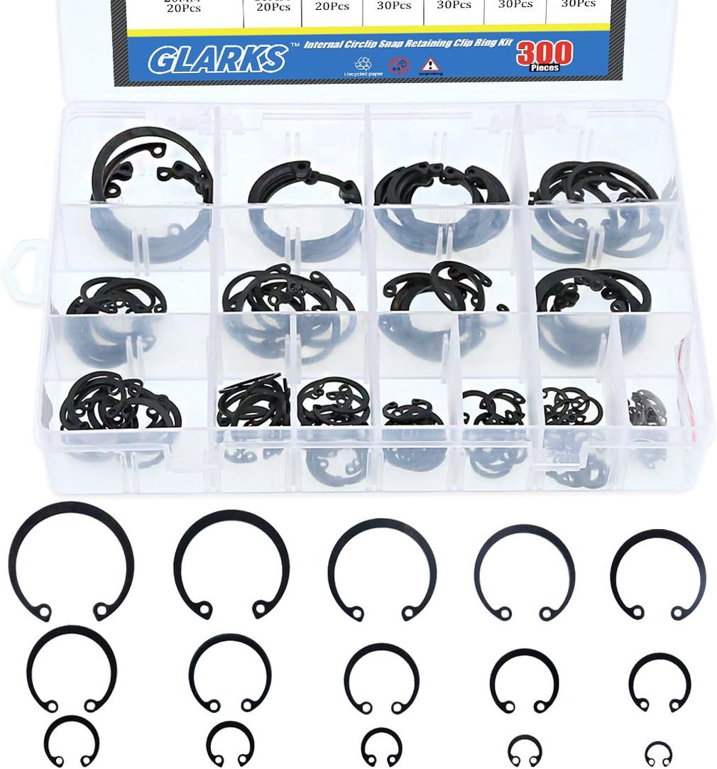 Glarks 300Pcs 15 Size Metric Internal Circlips Snap