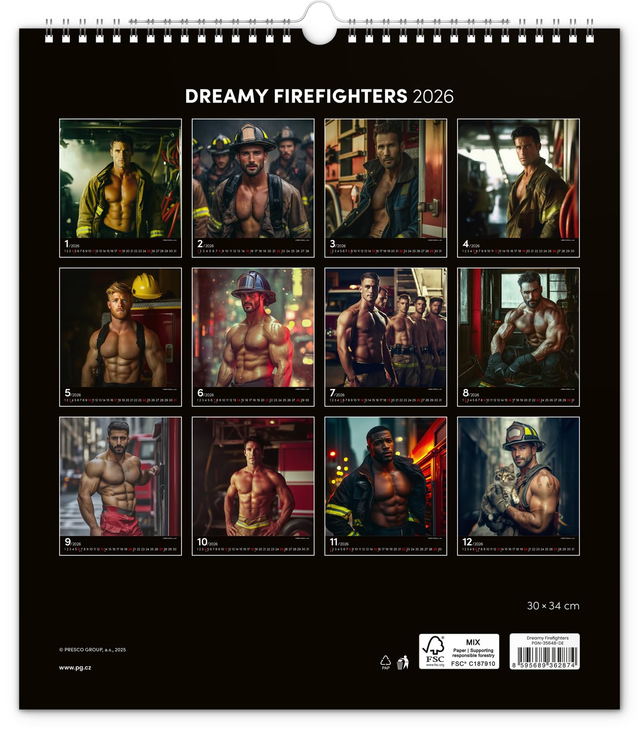Dreamy Firefighters 2026, Feuerwehr Männer Erotik Kalender, Sexy Kalender XXX Erotiek Wandkalender 30 x 34 cm