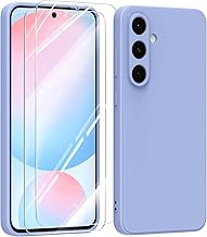 Silicone Case for Samsung Galaxy S24 FE 5G with 2 Tempered Glass Screen Protectors, Pastel Colour Ultra-Thin Soft TPU Silicone Shockproof Bumper Cover – Light Purple