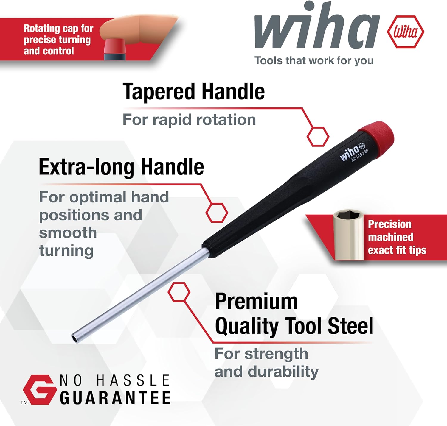 Wiha 26591 Precision Nut Driver Set, 8 Piece, Inch, Tapered Handle, Chrome-Plated Satin Finish