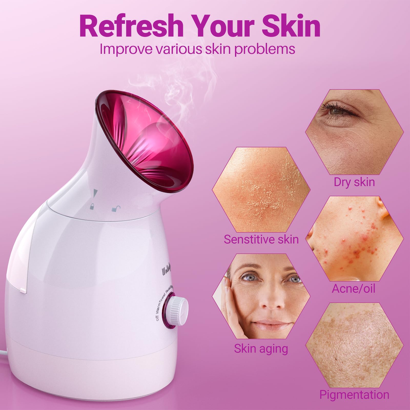 Vapeur Visage Vaporisateur Sauna 3 en 1, Spa Facial Chaude Nano Ionique avec Accessoires de Soin
