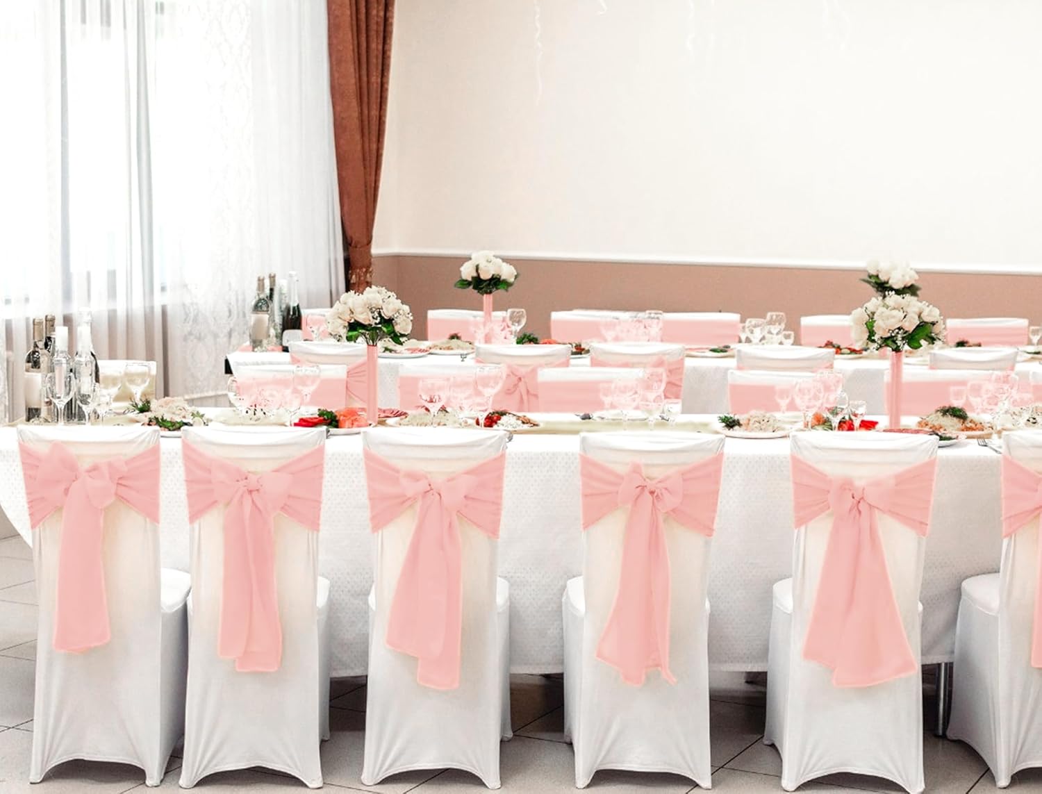 YMHPRIDE 60 PCS Rose Gold Satin Chair Sashes,Ties Chair Bows Designed Chair Sashes Chair Cover for Wedding Party Baby Shower Banquet Folding Chairs Decoration(Rose Gold,7x108 inch)