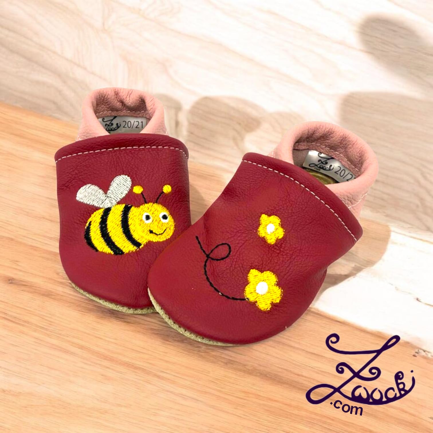 Generisch Zwucki Baby Lauflernschuhe Lederpuschen Krabbelschuhe aus Echtleder Handgemacht mit Motiv für Mädchen und Jungen
