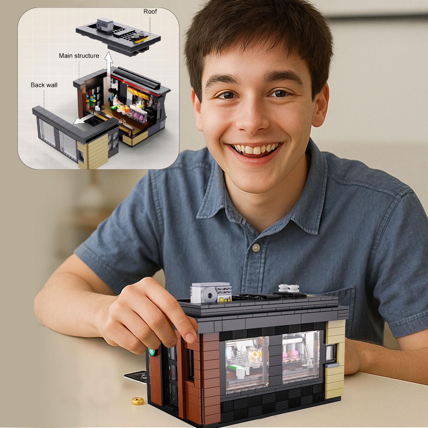 JAMARA 402884 CADA Coffee House Bricks – dai 14 anni in su, tecnica per ragazzi e ragazze, idea regalo, set di mattoncini a morsetto, kit con luce LED, design curato nei dettagli