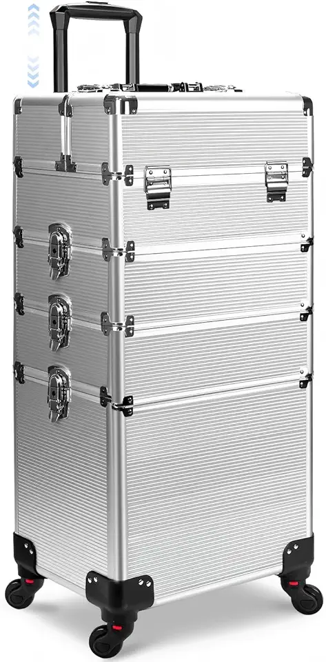 Maleta Maquiagem Profissional Alumínio ABS 4 em 1, Maleta de Maquiagem Completa