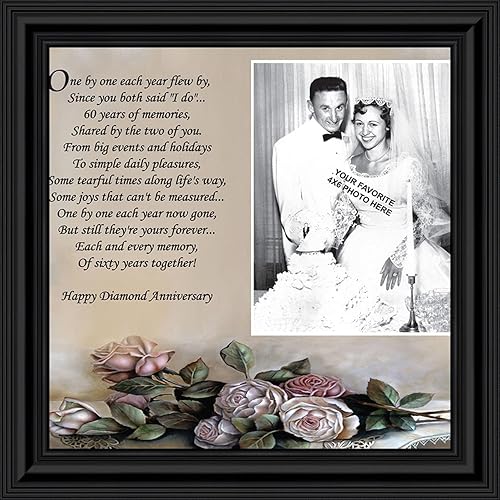 6782B - Regalos de aniversario 60 de diamante, regalos de aniversario para abuelos, tarjeta de 60 aniversario para padres, marco de fotos para