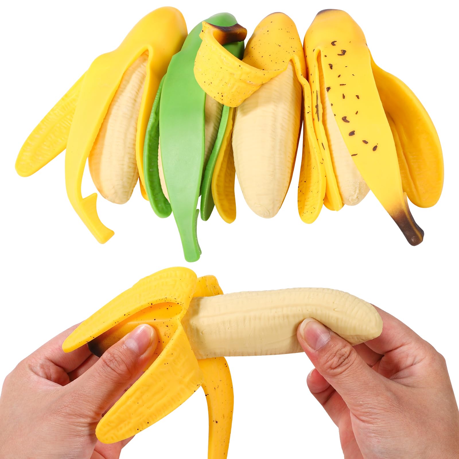4pcs Squishy Banana Stress Toy, 6.89x1.5x1.38in Stretchy Stretchable Banana Fruit Squeeze Toy Fidget Stress Toy Cute Novelty Gift for Kids Children Youngsters