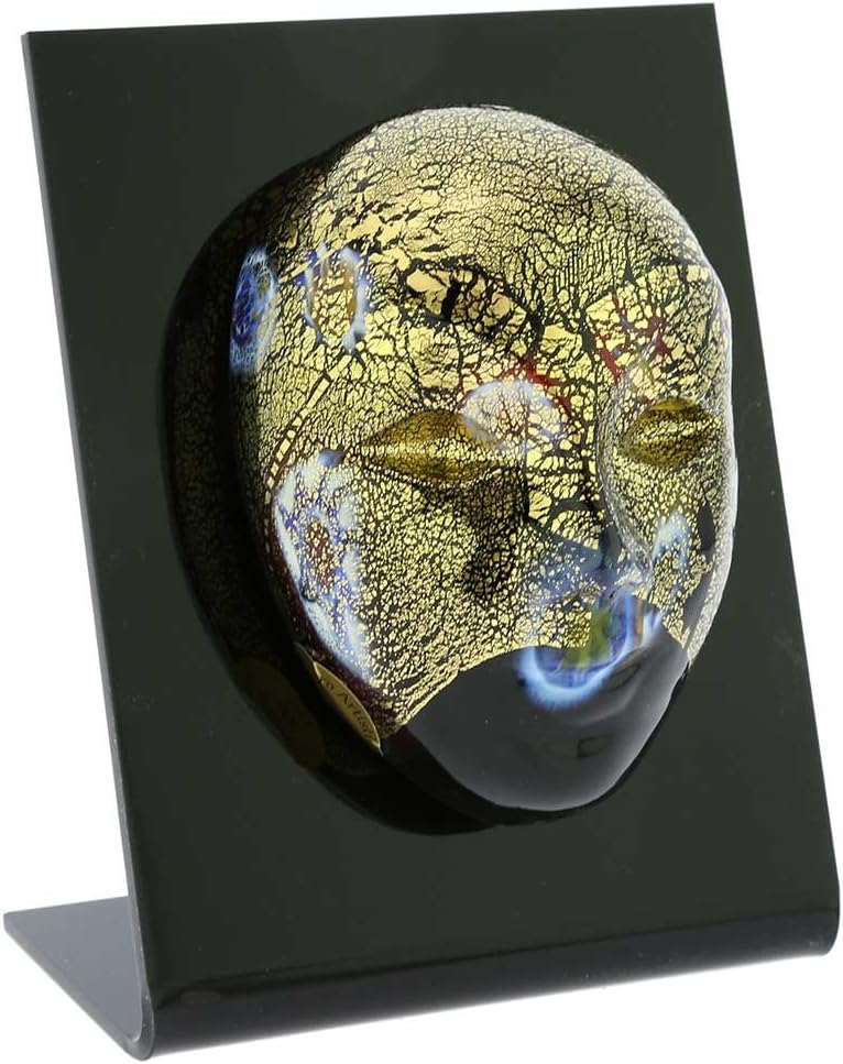 GlassOfVenice Murano Glass Venetian Carnival Mask - Black Millefiori