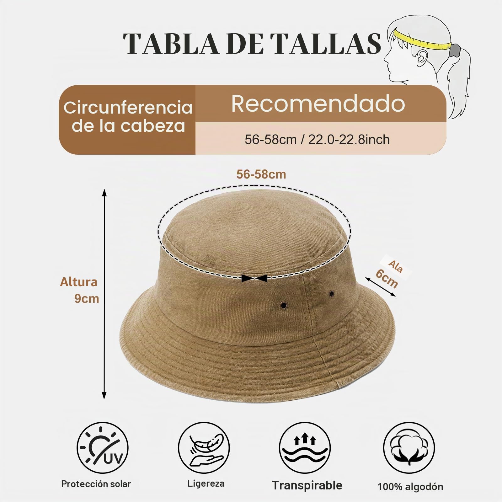 Voqeen Sombrero Mujer Verano Gorro de Pescador Playa Algodón Sombreros para el Sol Protección UV con ala Ancha Plegable Vintage Bucket Hat Unisex para Viaje Senderismo