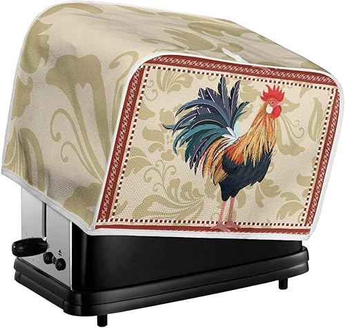Miniatura 6 de Funda para tostadora de cocina retro con patrón de gallo, elastano resistente al polvo, marrón, 11.4 pulgadas de largo x 7.9 pulgadas de ancho x 7.5