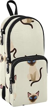 Siamese Cats Pencil Case Mini Backpack Style Pencil Pouch, 3 Compartment, Large Capacity Stationery Pen Bag Organizer