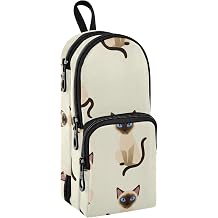 Siamese Cats Pencil Case Mini Backpack Style Pencil Pouch, 3 Compartment, Large Capacity Stationery Pen Bag Organizer