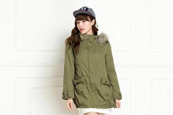Amazon モッズコート モッズパーカー ミリタリージャケット ミリタリーコート モッズコート ミタリーコート ジャケット 毛皮の襟元 ポケットリボン フード付 可愛い キュート 人気 グリーン オリジナル ロゴスブレスレット 茶 とサシェセット コート ジャケット 通販