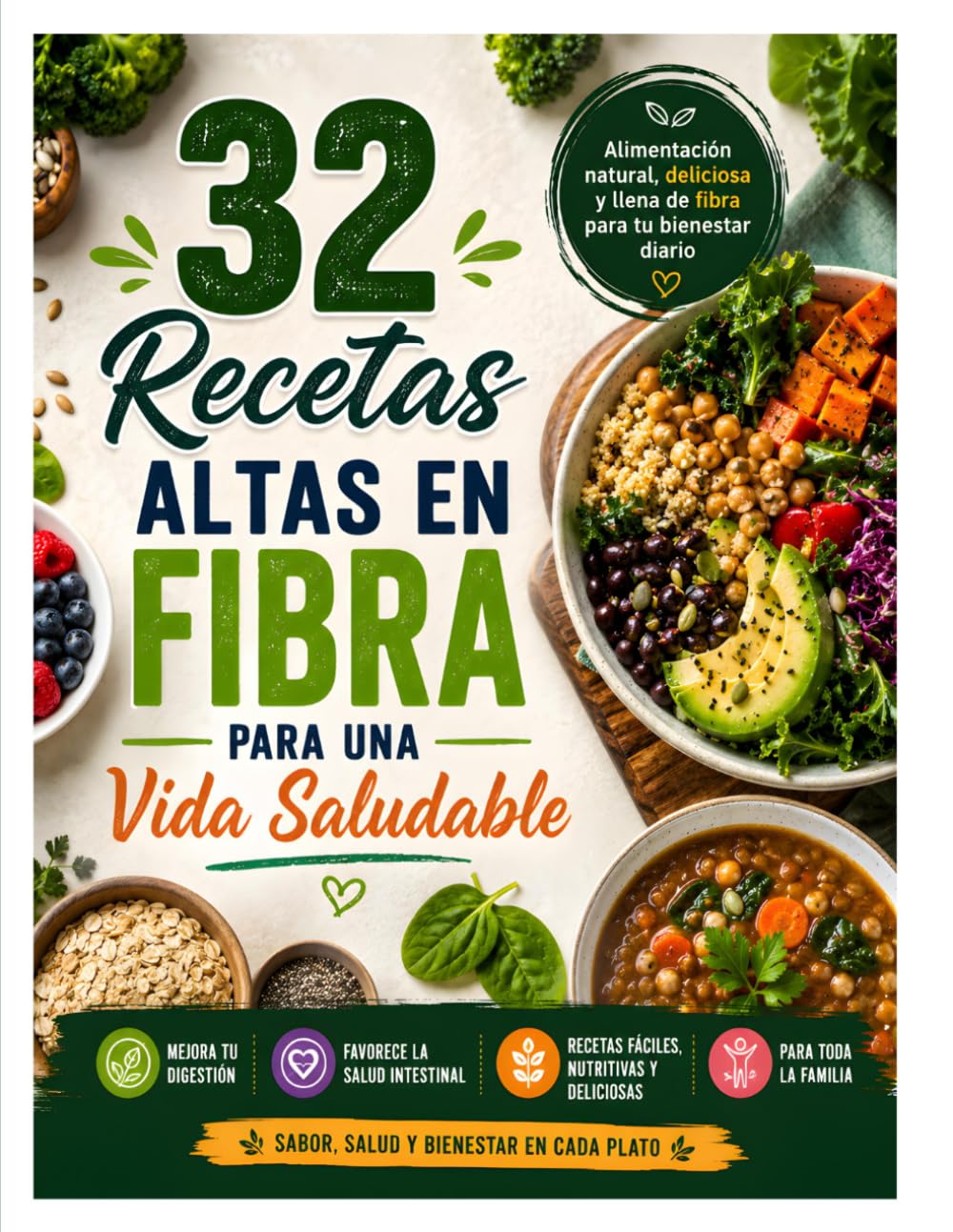 32 Recetas Altas en Fibra para una Vida Saludable: Recetas Fáciles y Deliciosas para Mejorar tu Digestión y Bienestar Diario