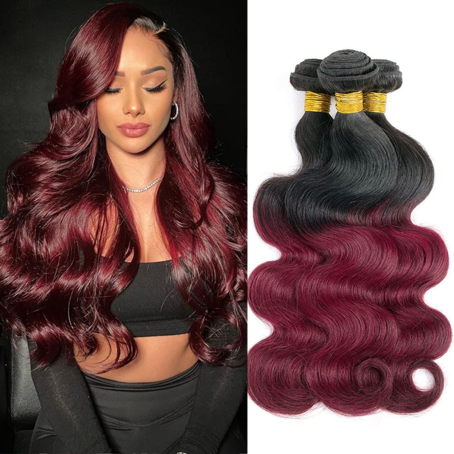 Seelaak Ombre Wine Red Bundle 99j Body Wave Hair Bundle Brazilian Virgin Human Hair Two Tone Color B