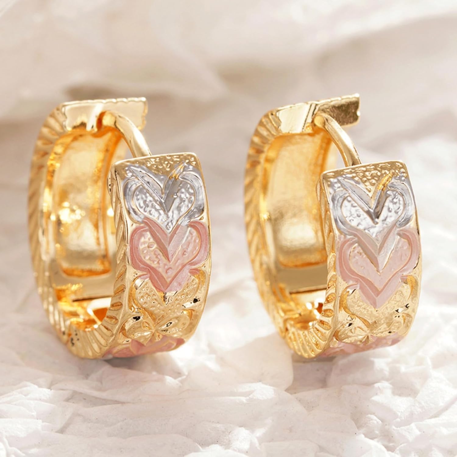 Chunky Gold Earrings for Women Gold Hoop Pink Heart Earrings Statement Jewelry Trendy Jewelry Gifts - Image 7