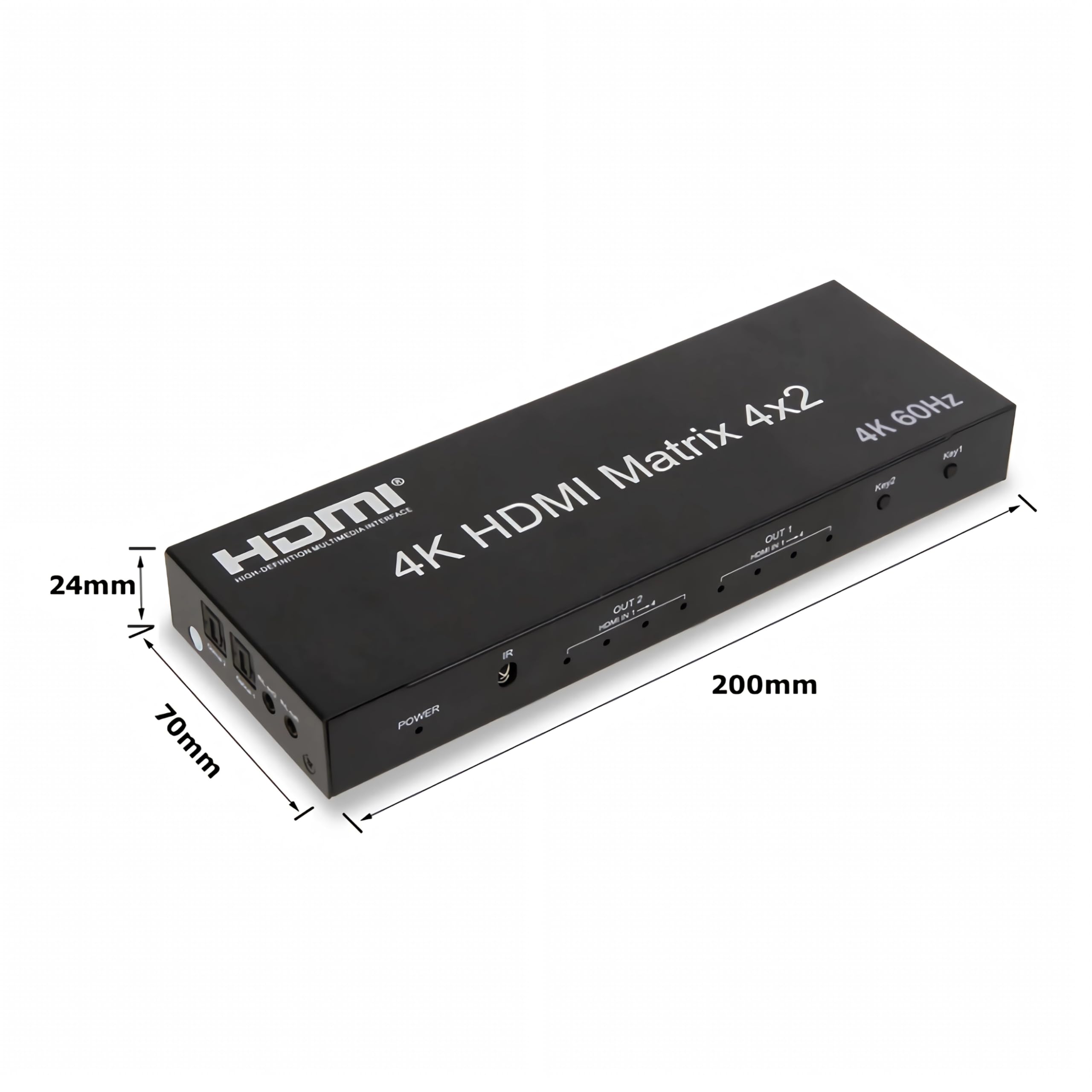 C11D Bolwins HDMI Matrix Switch 4 x 2 4K 60 Hz UHD przełącznik rozdzielacz 4 w 2 Out HDMI 2.0 rozdzielacz audio wideo z pilotem zdalnego sterowania do telewizora, projektora, kina domowego