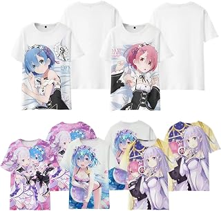 リゼロ tシャツ 半袖 レム ラム エミリヤ 銀髪 精霊 丸首 夏服 メンズ 上着 re ゼロから始める異世界生活 グッズ 柔らかい カジュアル アニメ 日常服 変装 仮装 学生 男女兼用 ハロウィン [並行輸入品]