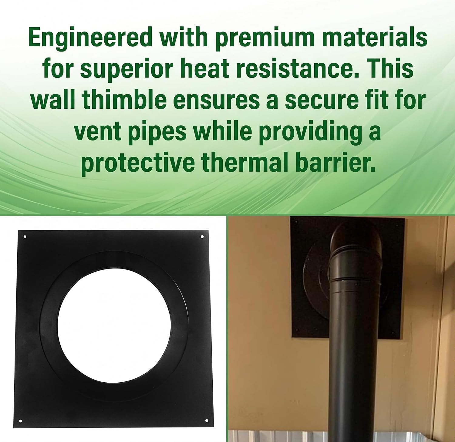 Compatible with Simpson Dura-Vent 46DVA-DC, 4" x 6-5/8" Direct Vent Round Ceiling Support & Wall Thimble Cover, Decorative Trim Plate for Gas Stove Fireplace, Black, 1 Pack