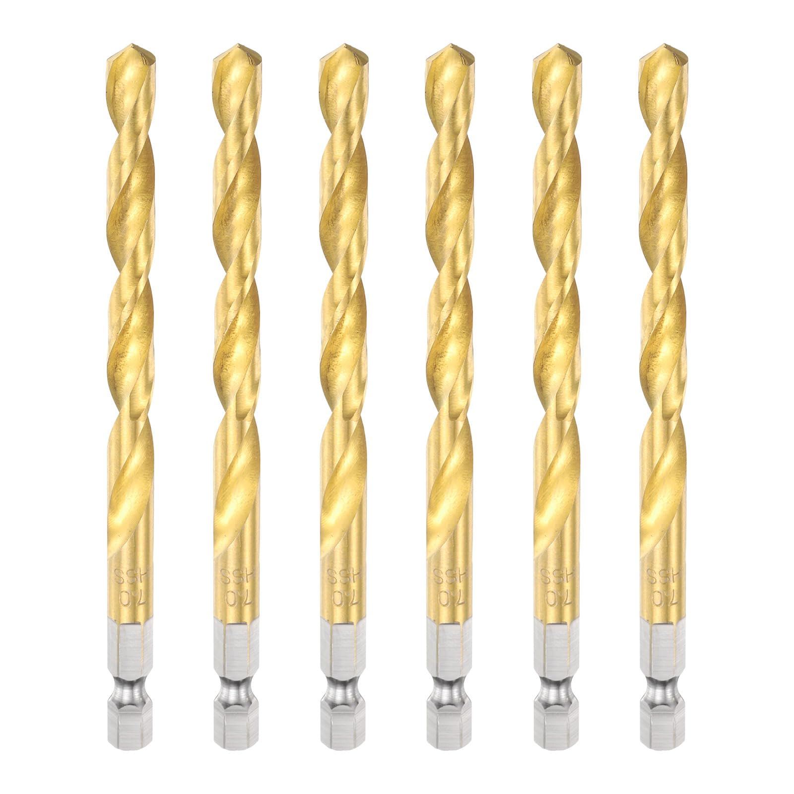 sourcing map 6pcs 1/4" Hex Shank Titanium Twist Drill Bit 7mm Drilling Dia 109mm Length High Speed Steel Drills for Hardened Metal, Stainless Steel, Cast Iron, Wood, Plastic