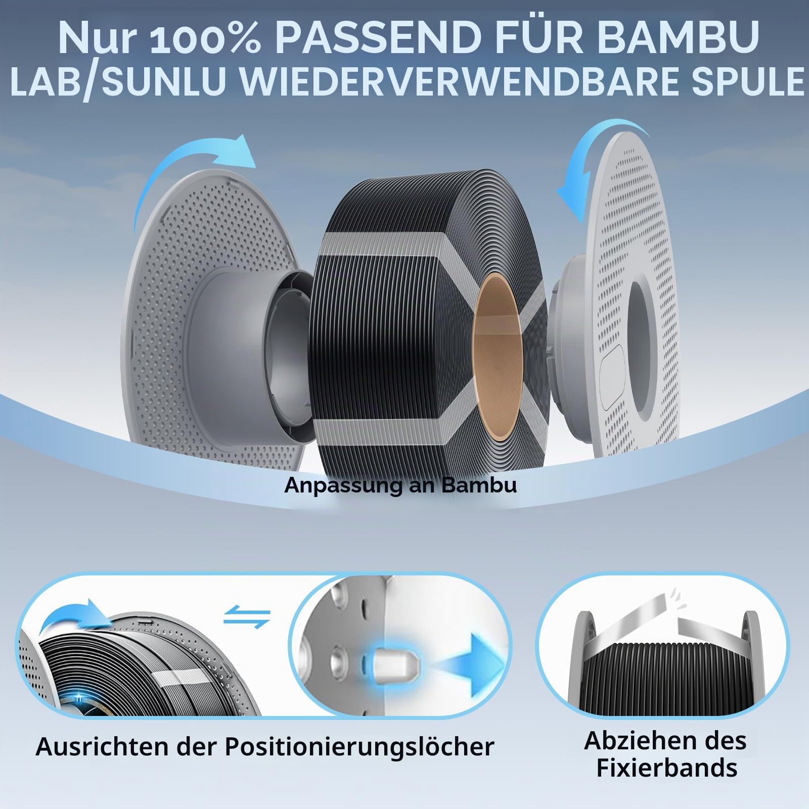 Creality PETG Filament Nachfüllfilament für 3D-Drucker,4kg 1,75 mm(8,8lb) Refilament für wiederverwendbare Spule von Bambu Lab,Maßgenauigkeit ± 0,03 mm, PETG Schwarz, Weiß, Grau, Transparent