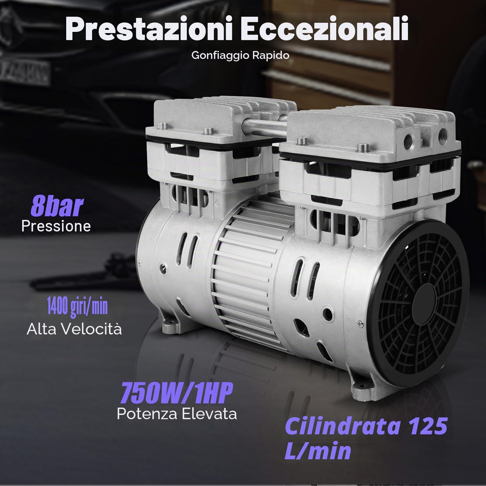 Compressore d'aria senza olio, 750 W, compressore d'aria silenzioso, con motore in rame, per compressori medici, compressori climatici, 145 l/min, 1400 giri/min, 69 dB
