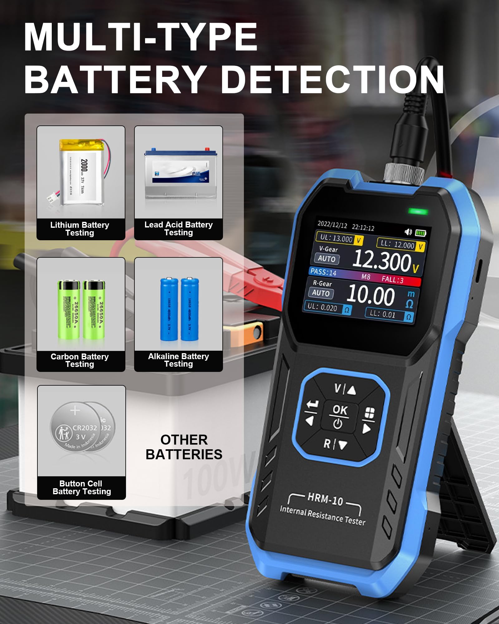 HRM-10 Batteria ad alta precisione Tester di resistenza interna 1-100V 20mΩ-200Ω 1KHz AC Data Storage Design portatile per auto, elettronica e fai da te GOLDCHAMP