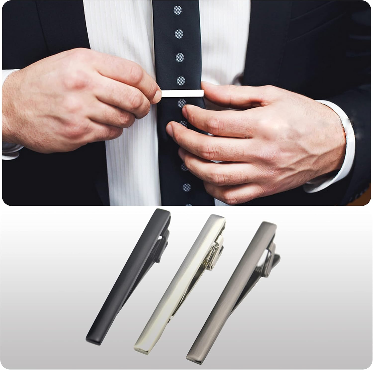Fashion Necktie Clips Tie Bar Clips Tie Pins Set for Men Pack of 3
