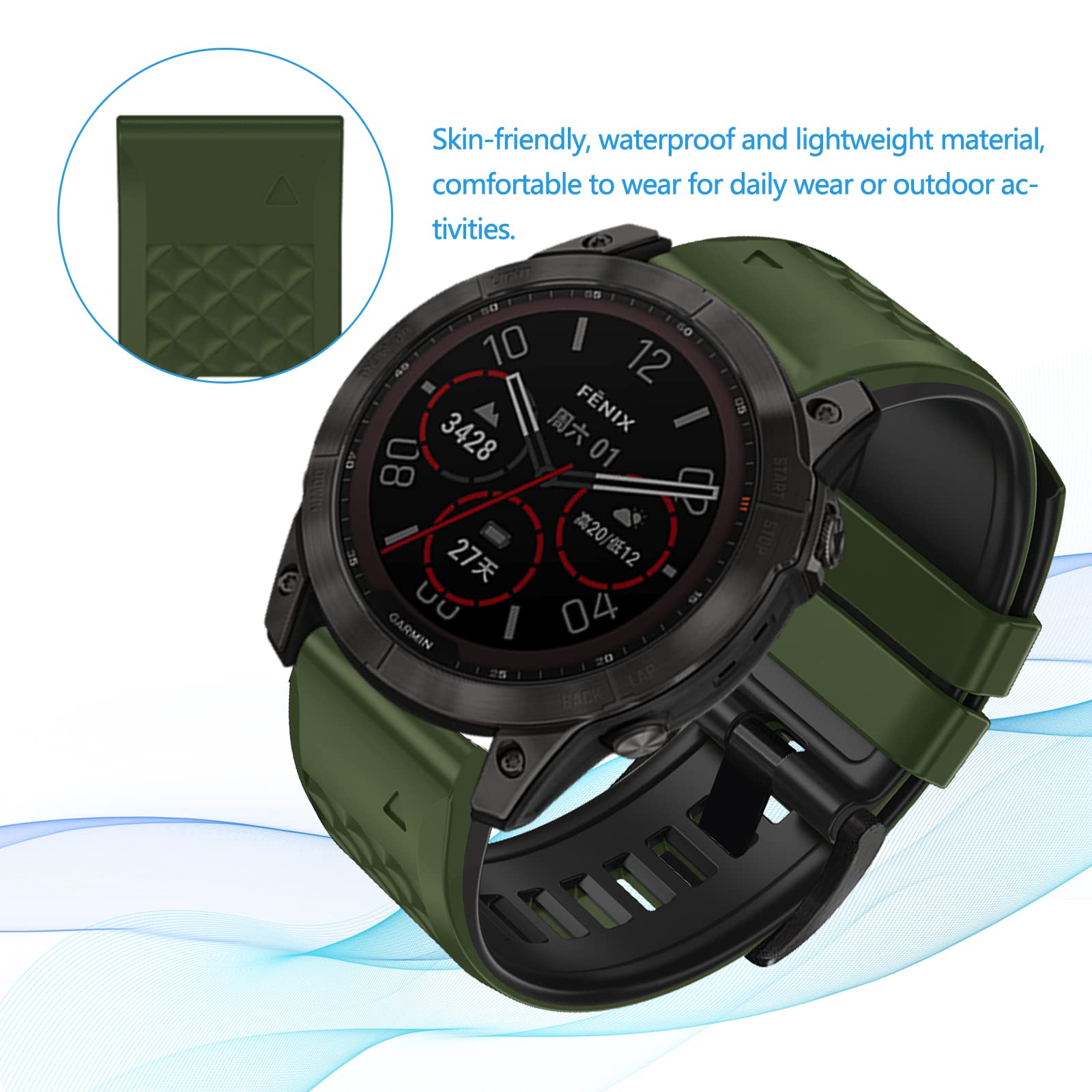 LanQii 26mm QuickFit Silicone Strap for Garmin Tactix 8 51mm/Enduro 3/2/1/Descent Mk3i/Mk2i/Mk2/Mk1 - Image 4