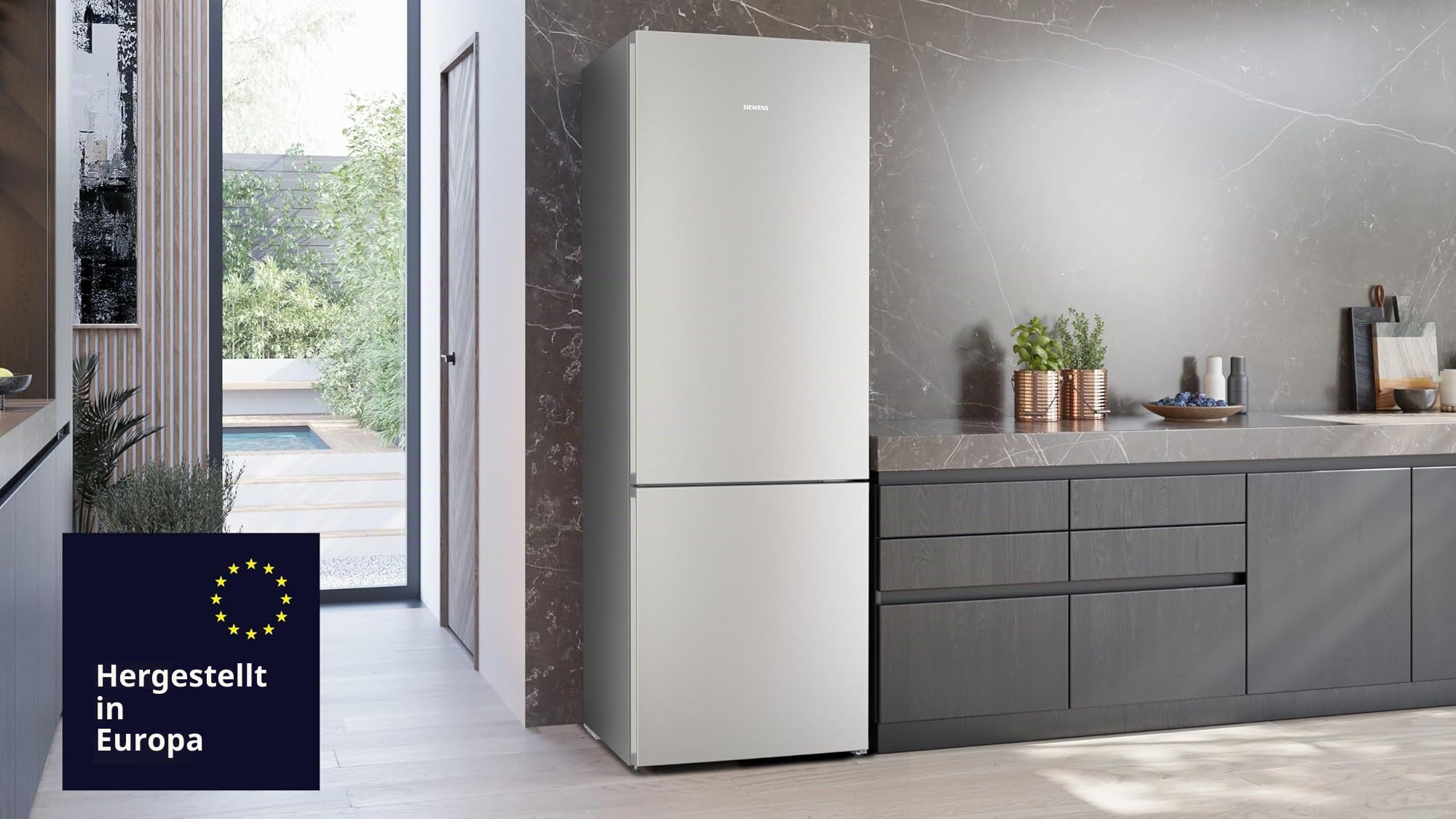 Siemens iQ300 Freistehende XXL Kühl-Gefrier-Kombination 203x70 cm, KG49NVIBG, 311 L Kühlen & 129 L Gefrieren, Total noFrost, Nahtlose Platzierung, hyperFresh 0°C, LED-Innenbeleuchtung, Edelstahl