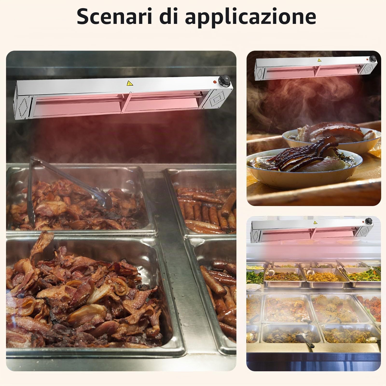 Lampada Riscaldante Cucina Temperatura Regolabile 30-85°C(60cm) | Sospeso Lampade Scaldavivande Cucina, Acciaio Inossidabile Lampada Riscaldante per Alimenti per Cucine, Buffet e Hotel